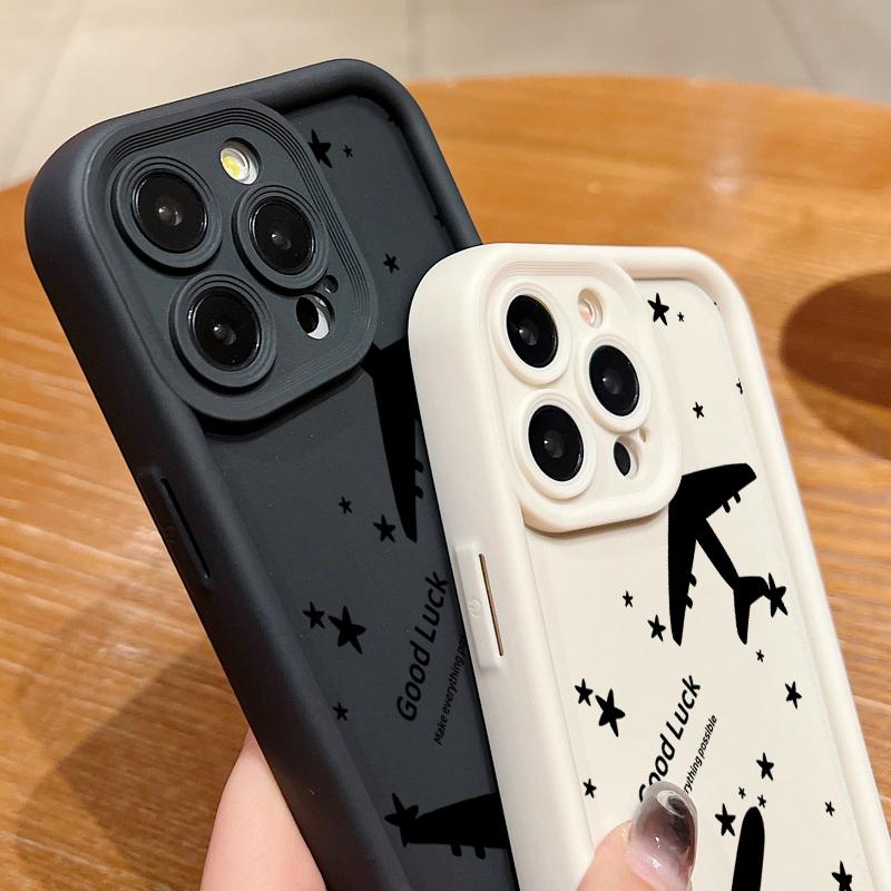 For iPhone 16 Pro 15 Pro Max 14 Plus 13 12 11 XR 8 Case Airplane Print Soft Silicone Shockproof Lens Protection TPU Matte Phone Shell Cover