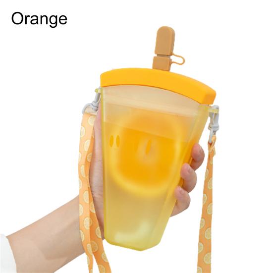 320ml Large Capacity Orange Water Bottle Hanging Band Fruit Design Watermelon Plastic Strap Straw Water Cup Summer
