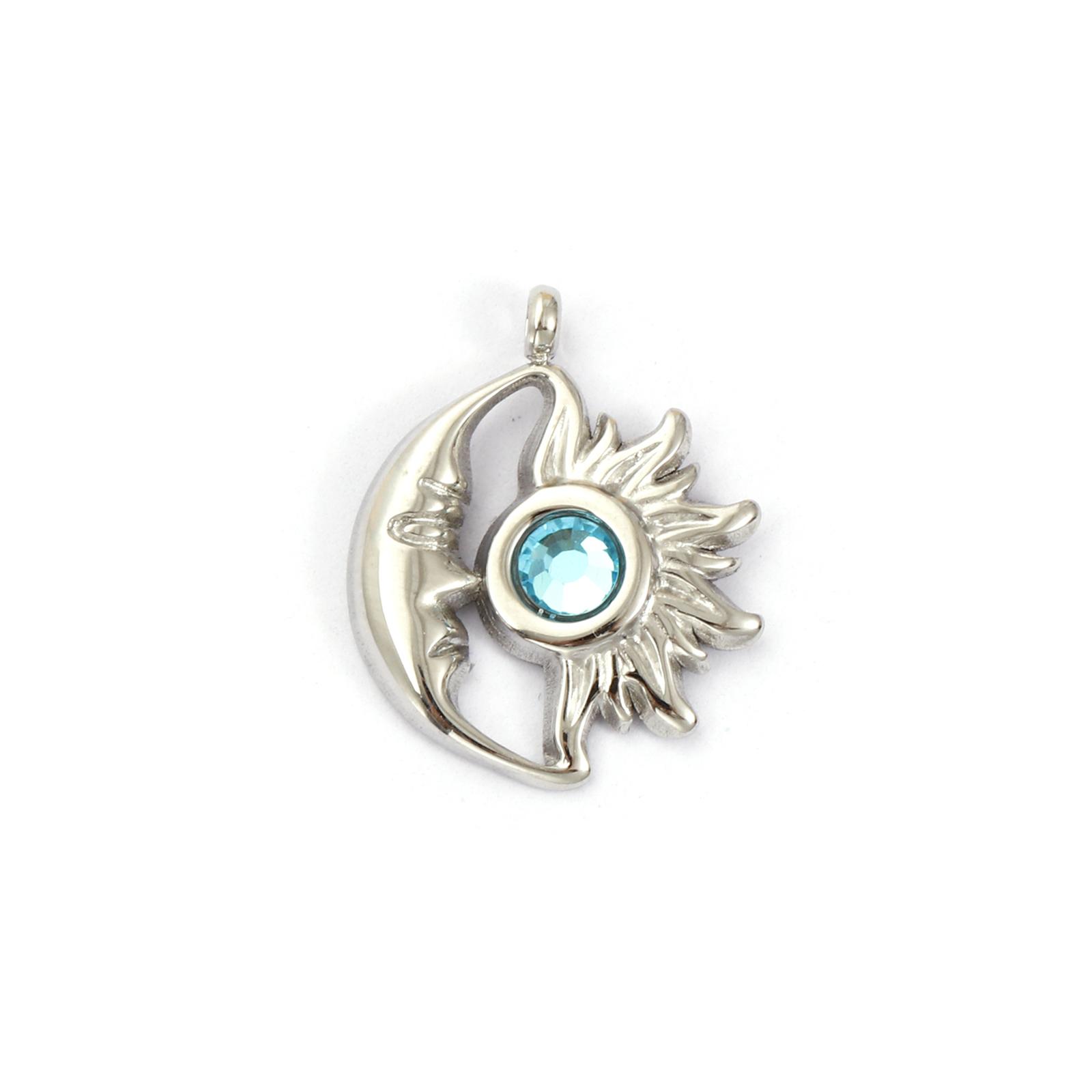

1Piece 304 Stainless Steel Birthstone Charms Silver Plated Sun And Moon Face Pendant For DIY Necklace Jewerly Making 19mm x 16mm