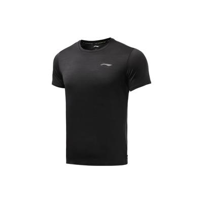 Li Ning T-Shirt mit schlichtem Logo-Print, Rundhalsausschnitt und kurzen Ärmeln, Herren, Schwarz, ATSR293-1
