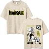 Gewaschenes Vintage Anime Haikyuu KARASUNO Merch T-Shirt Herren Cartoon Manga Oversized T-Shirt Herren Sommer Lässige Kurzarm-T-Shirts