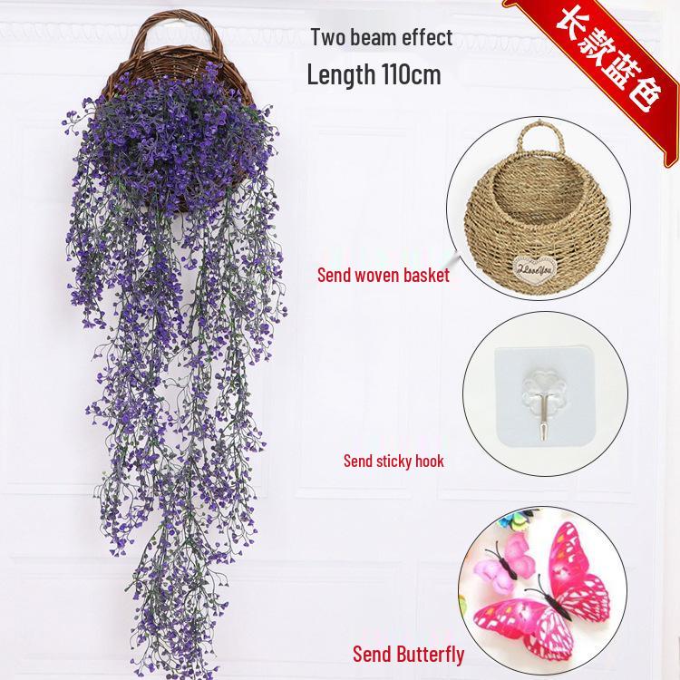 Wall-Mounted Artificial Hanging Vines with Spider Plant in Basket for Living Room Decor