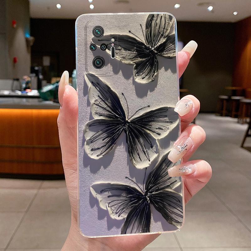 For Xiaomi Redmi Note 10 Pro / Note10 / Note 10S / Poco M5S Case Clear Luxury Butterfly Flower Transparent Soft TPU Phone Cover