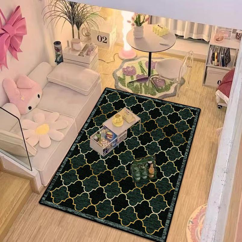 

Vintage Style Short Velvet Carpet Living Room High-end American Hairless Tea Table Rug Bedroom Bed End Anti-slip Large Area Mat 60x90cm