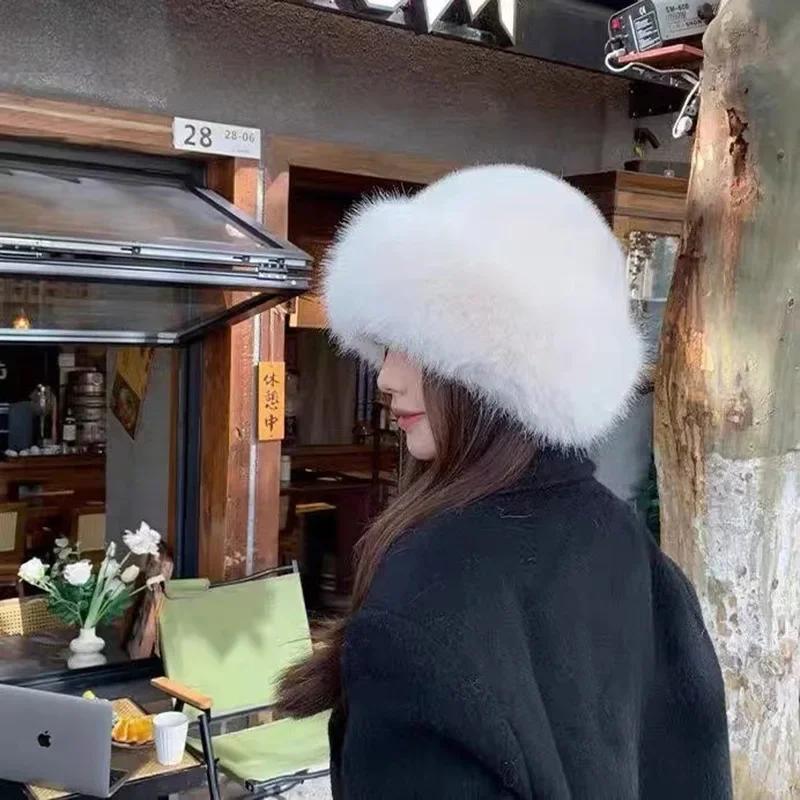 1Pcs Winter Women's Warm Hat with Thick Velvet Imitation Fur Fashion Fisherman's Hat Outdoor Windproof Ear Protection Hat