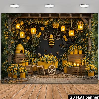 2D Flat Print Bumblebee Themed Backdrop Yellow Floral Party Background Cloth