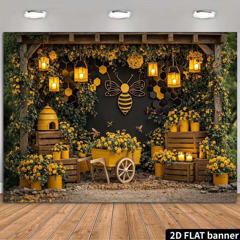 2D Farmhouse Honeybee Yellow Flower Photo Backdrop 47.2x31.5inch/120*80cm