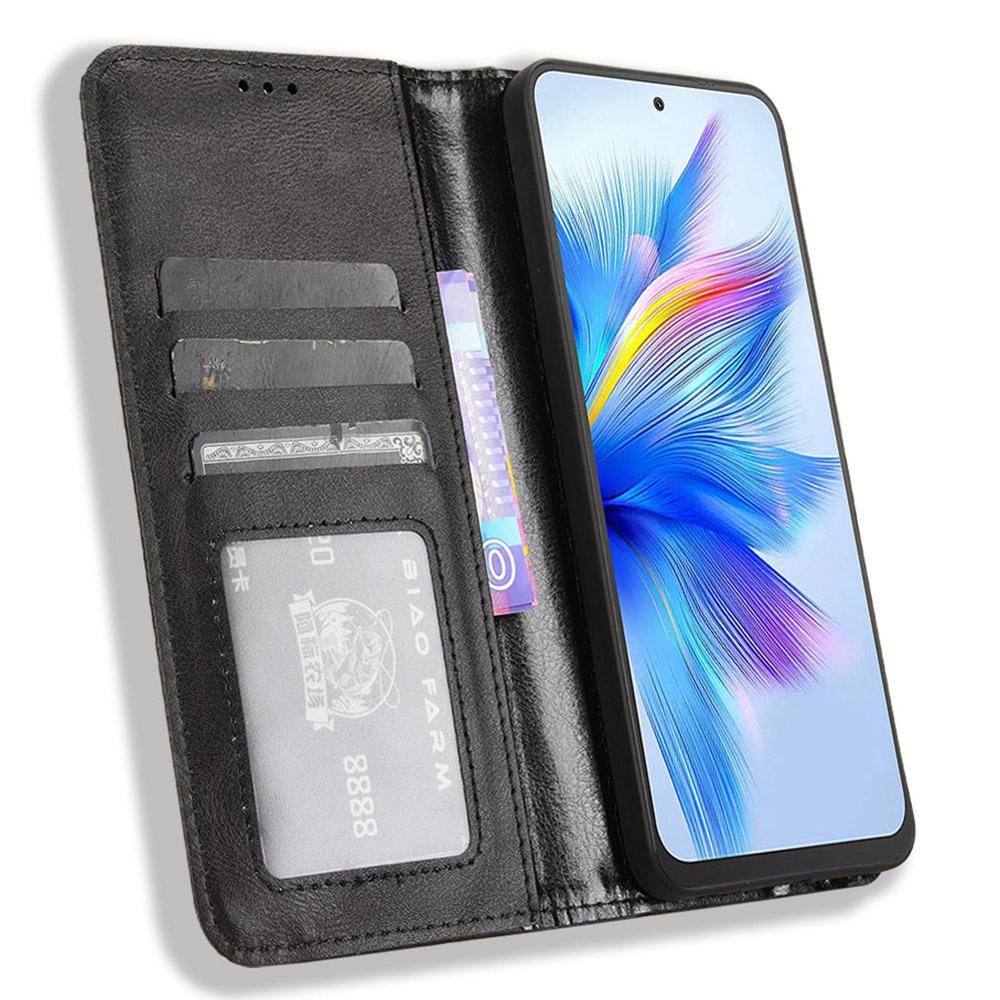 

For Blackview Shark 9 5G Leather Case Wallet Stand Retro Texture Phone Cover Black