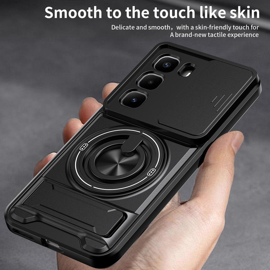 For Infinix Hot 60 Pro+ 4G Magnetic Case Ring Holder Foldable Kickstand TPU PC Phone Cover with Camera Lens Slider