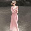 Lanseer Elegant Off-Shoulder Pink Midi Dress