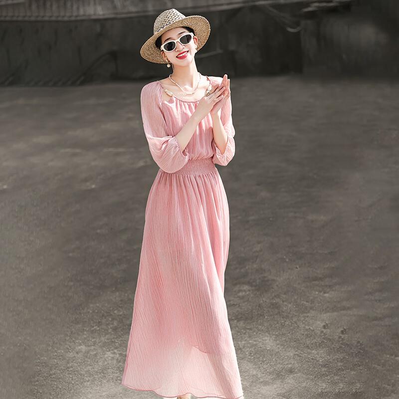 Lanseer Elegant Off-Shoulder Pink Midi Dress