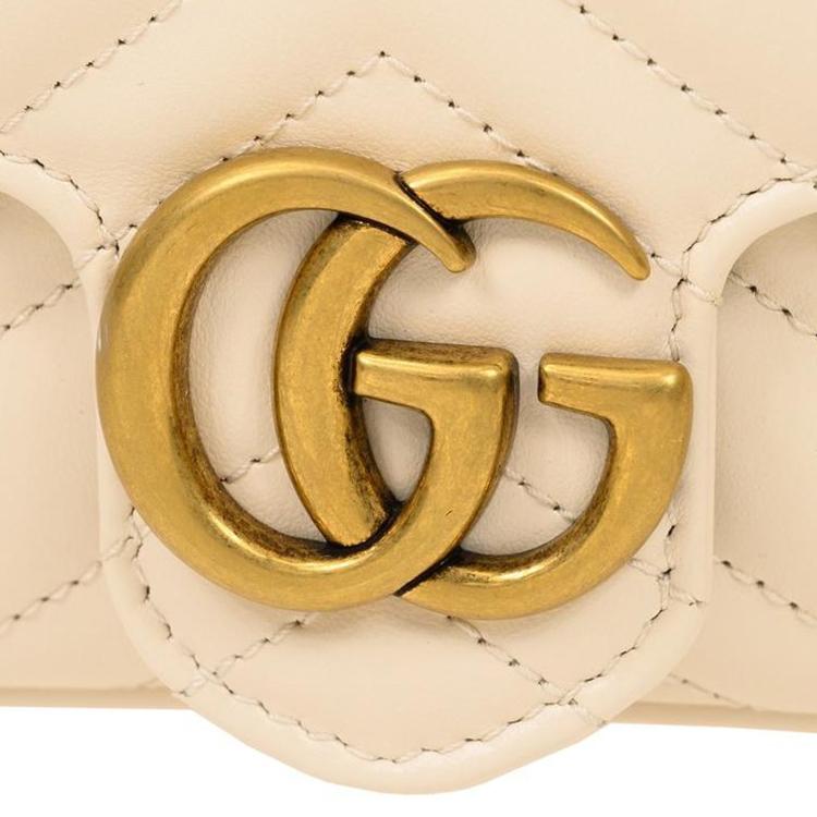 Gucci GG Marmont Vintage Double G Logo Card Holder Leather Two-In-One Shoulder Crossbody Mini Bag Women bags White Black 751526-AACCE-9053