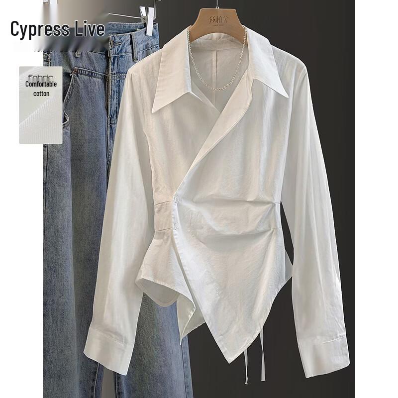 Sibaishai Women s Slim Fit Turn-Down Collar Long Sleeve Shirt M