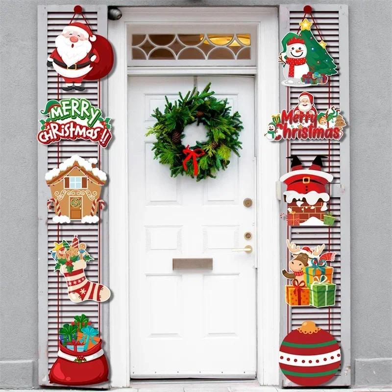 New Christmas Door Hanging Ornament with Santa Claus Banner for Holiday Party Home Decor Festival Celebration Supplies