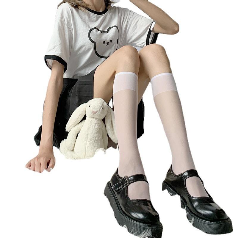 Female Summer Thin Fashionable New Transparent Preppy Calf Socks