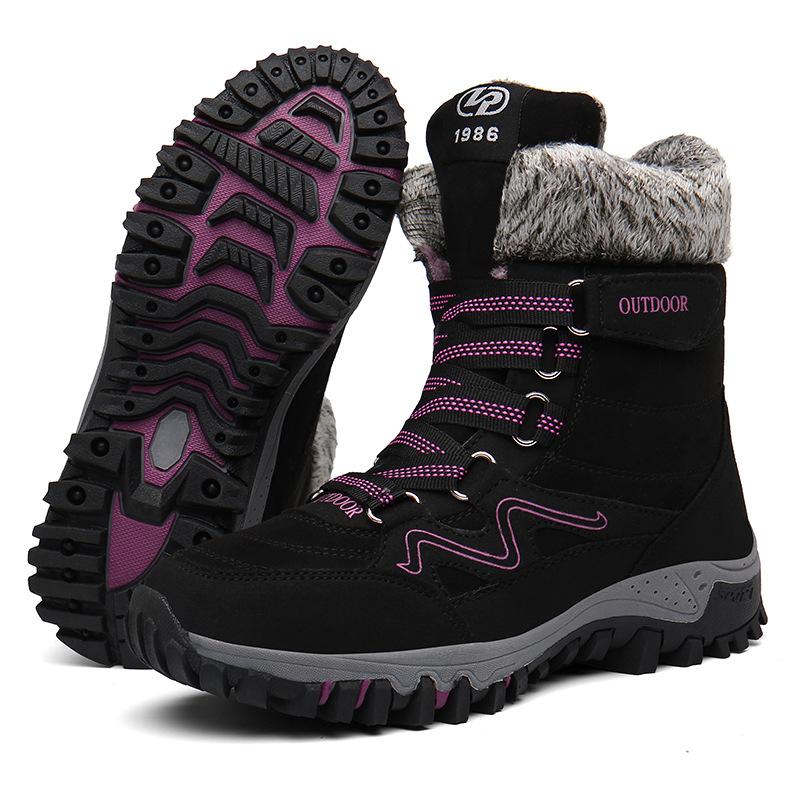 Womens Warm Plus Velvet High Top Snow Boots Non Slip Mountaineering Skiing Outdoor Casual Flat Boots