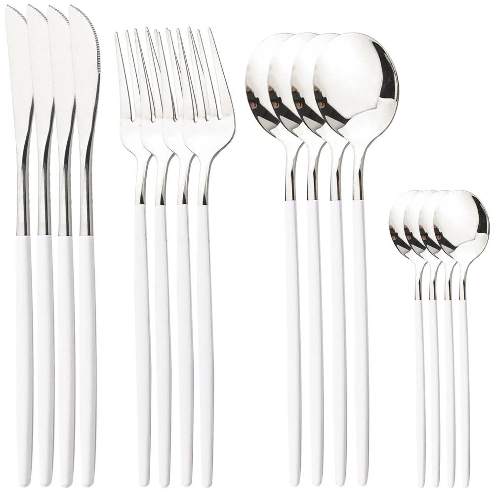 16Pcs Cutlery Set Stainless Steel Mirror TablewareDinner Black Gold Dinnerware Set Knife Fruit Fork Spoon Silverware Kitchen
