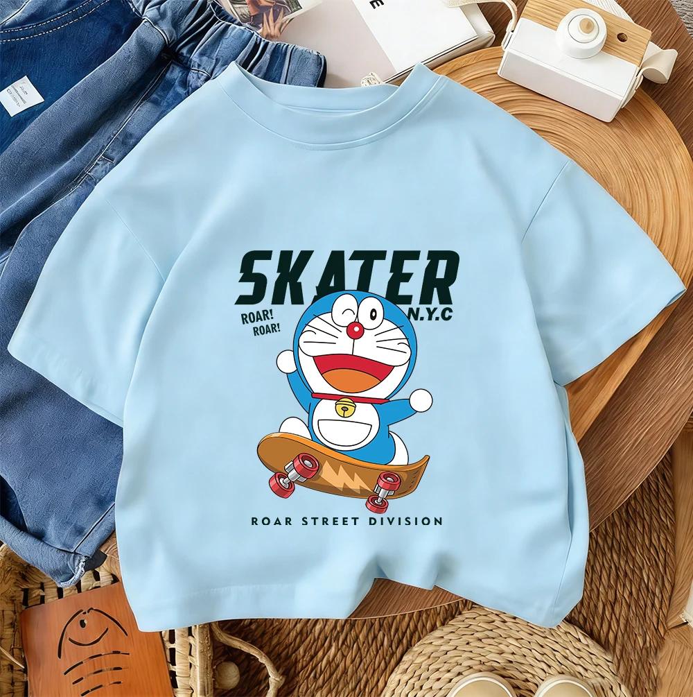 2026 Summer Kids T-Shirt Doraemon Cute Design Fashionable Crew Neck Casual Streetwear 100