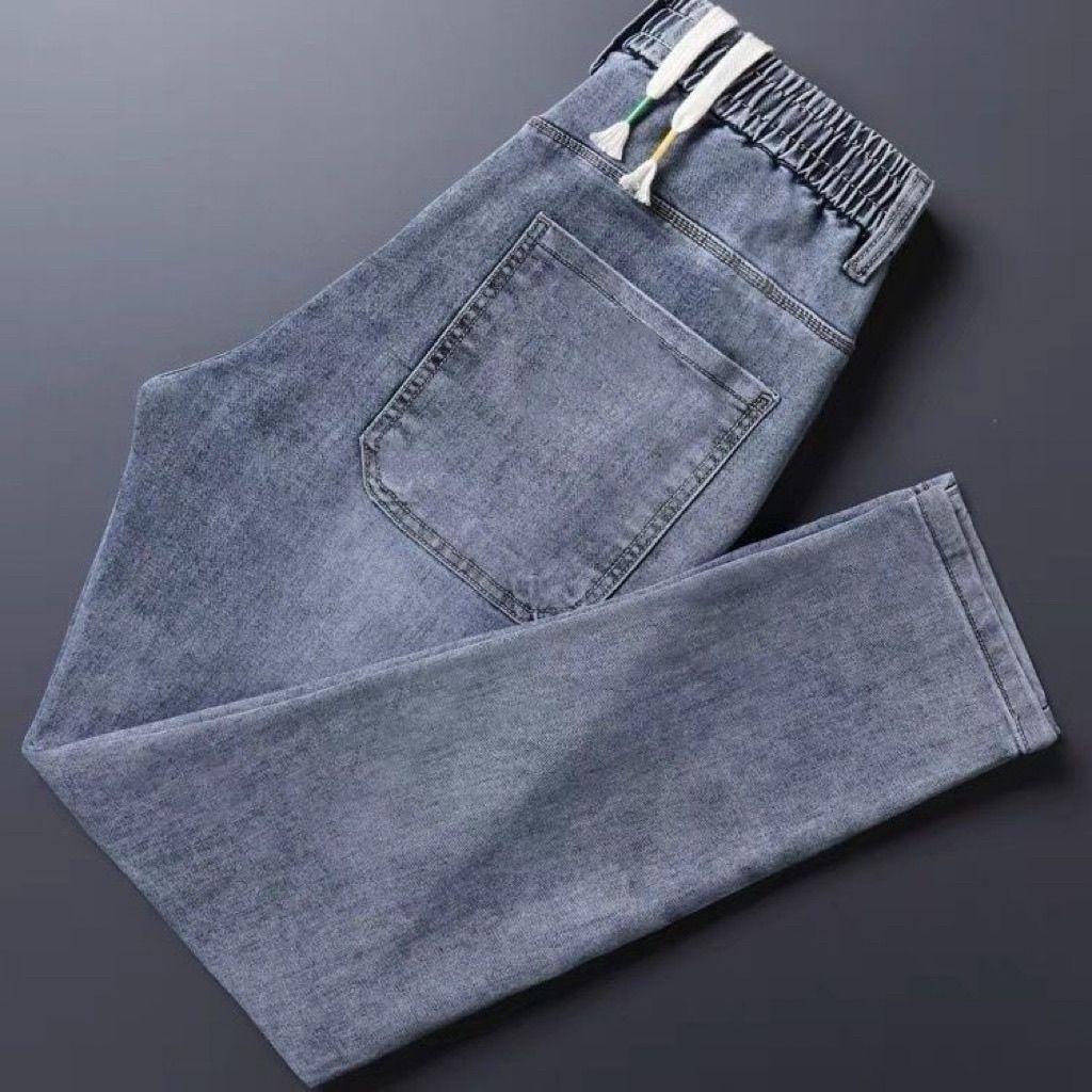 Summer Thin Stretch Elastic Men's Jeans with Drawstring Loose Casual Pants Versatile