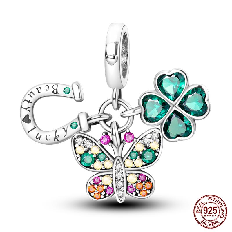 Copper Tree Of Life Four-Leaf Clover Green Series Charms Beads Fit Qikaola Original Bracelet Diy Jewelry Making