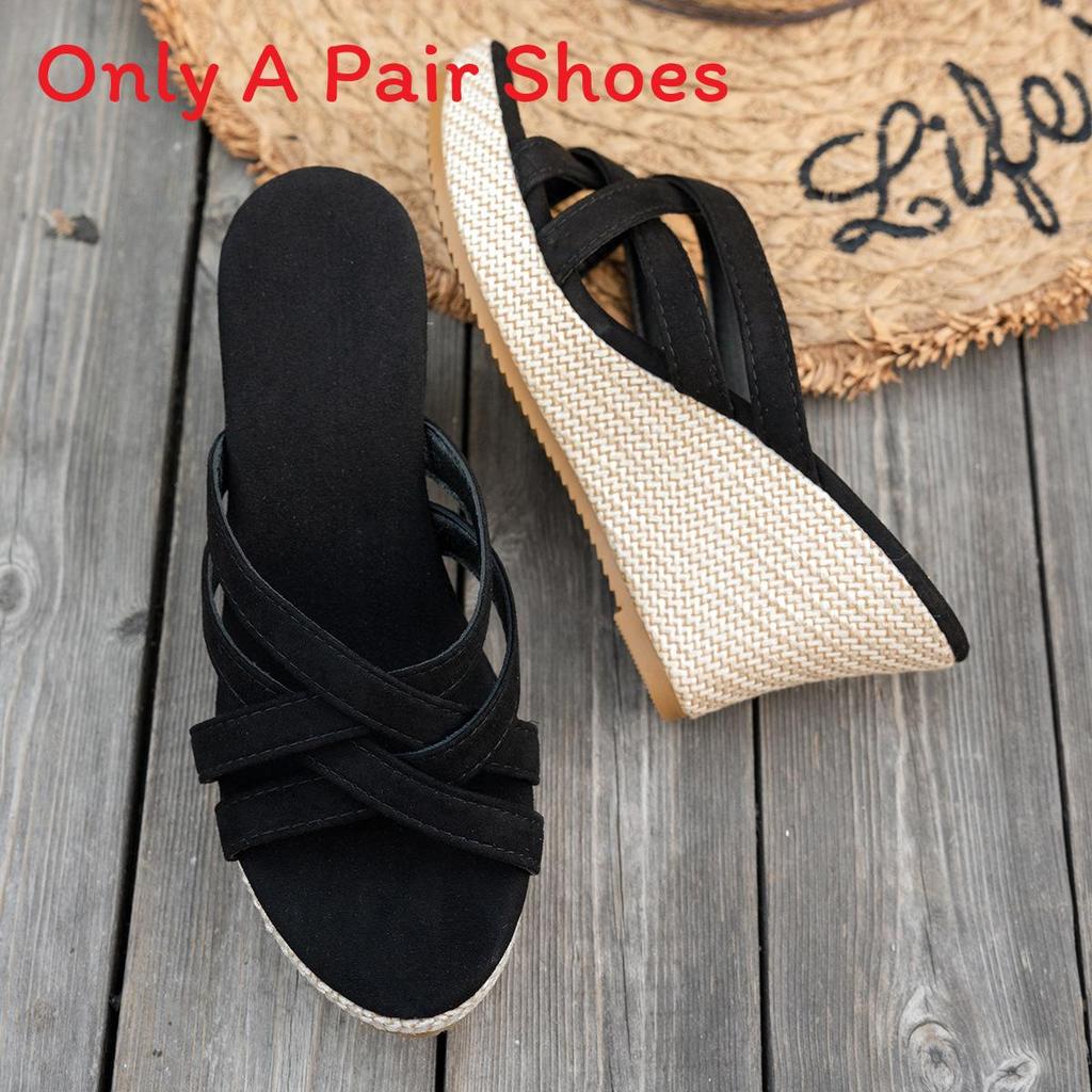 Style Woven Open Toe Slippers For Women With Thick Sole And Pu Upper