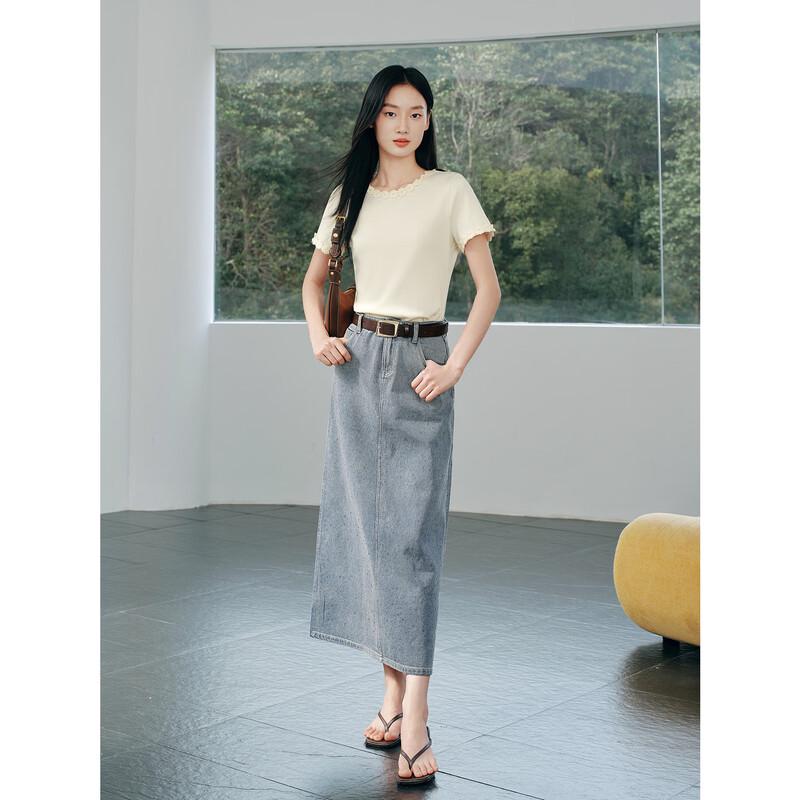Jiuzi Annacau Elegant Flower Beaded Round Neck T-Shirt