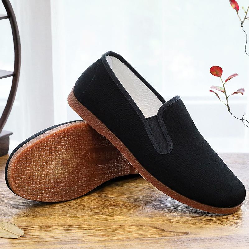 Old Beijing cloth shoes men's wormwood breathable one-pedal wear-resistant and non-slip black work shoes platform lazy shoes large size shoes
