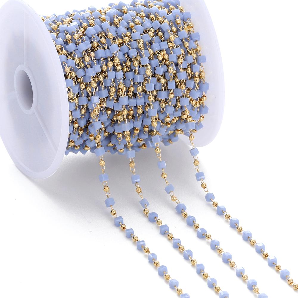1Meter Colorful Cube Stone with Copper Beads Chains Necklace Chain for DIY Anklet Bracelets Handmade Jewelry Making Accessories
