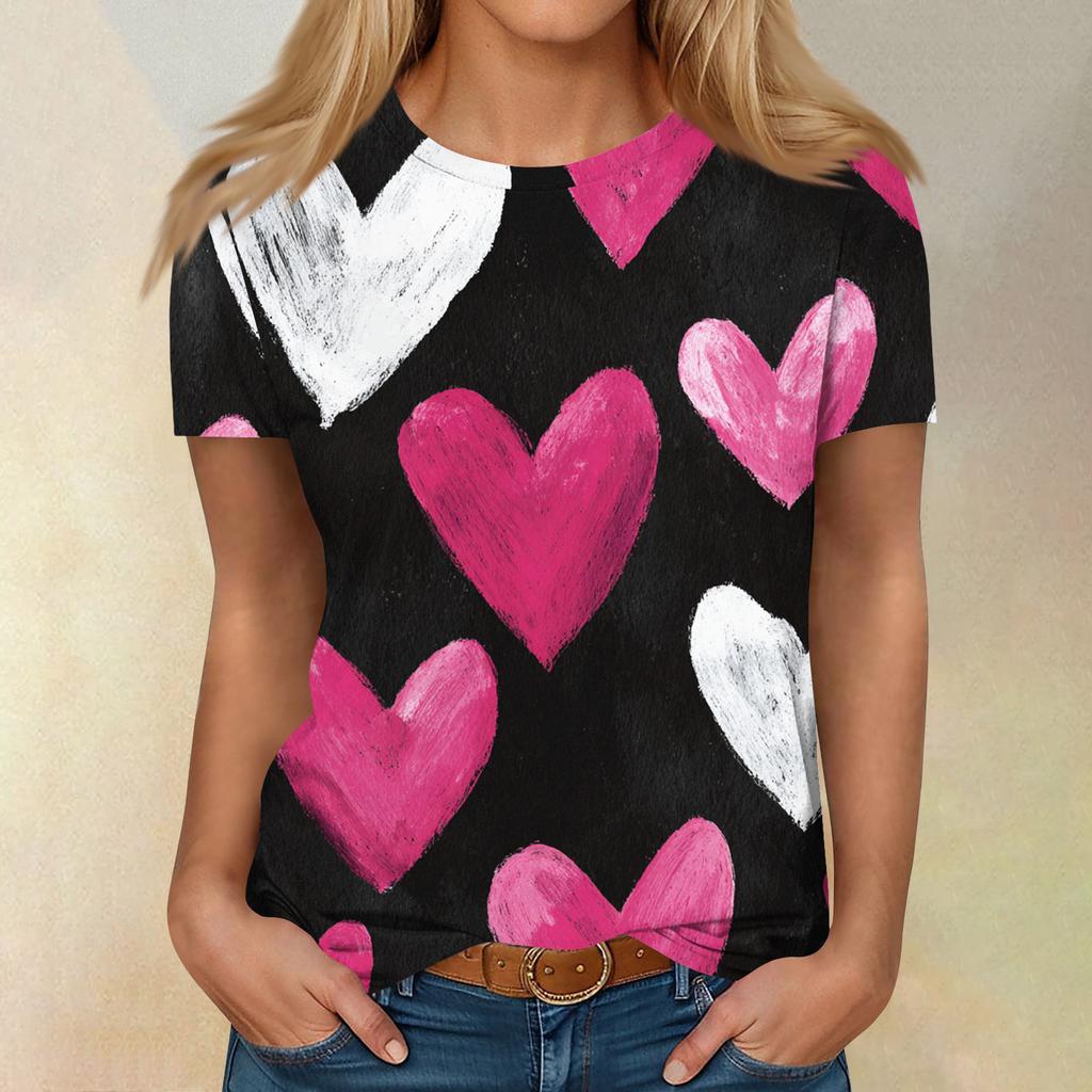 Women's Casual Fashion Valentine's Day Printed Short-Sleeve Top/T-Shirt