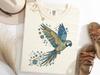 Blue and Gold Macaw Floral Shirt, Spring Macaw Flower Tee, Bird Lover Gift