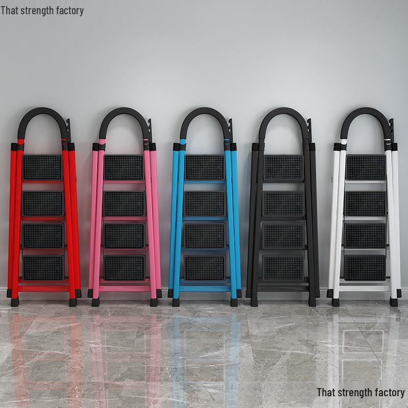 Multifunktionell vikbar A-ram teleskopisk stegstege i kolstål