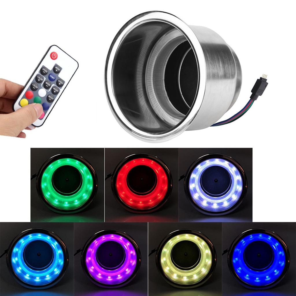 Stainless Steel LED RGB Drink Cup Holder with Remote Control? for Marine RV Truck