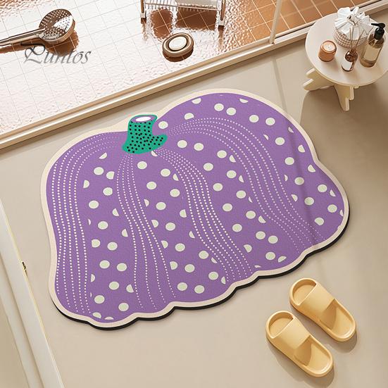 Decorative Fall Bathroom Rug Pumpkin Bath Mat, Absorbent Diatomaceous Earth Rug, Non-slip Polka Mat Dot for Front Door Kitchen Autumn Decor