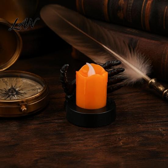 Halloween Party Prop Candle Light, LED Skeleton Hand Decoration with Flickering Decorative Horror Flame, Spooky Tabletop Decor for Haunted House