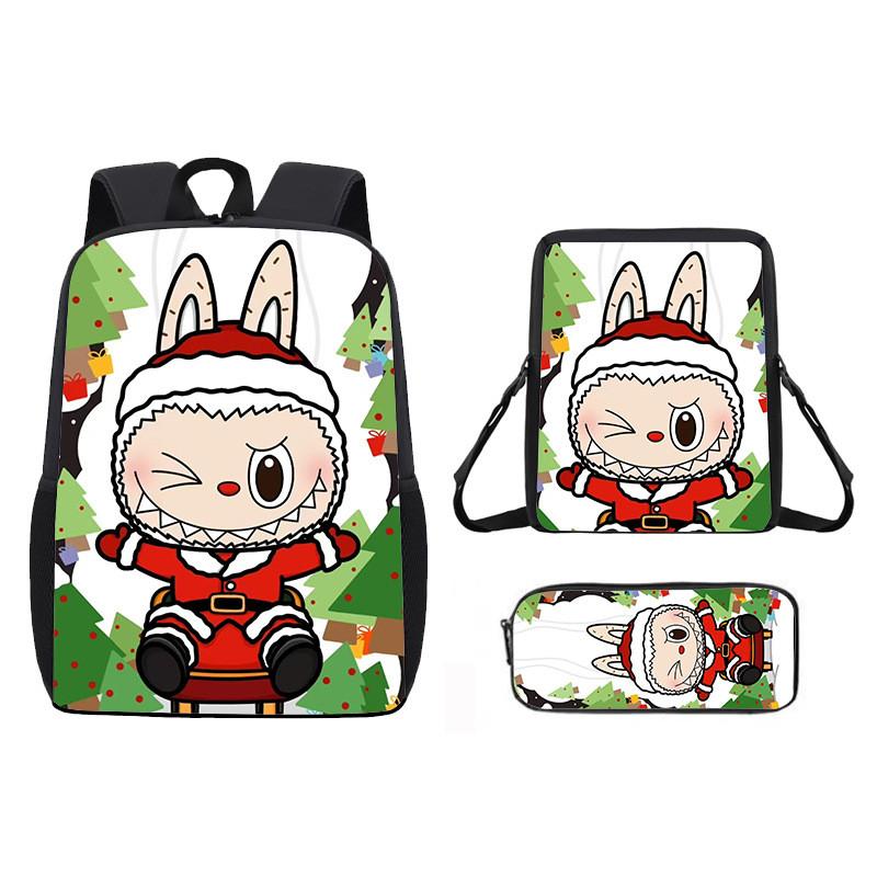 Christmas Backpack Cartoon Shoulder Bag Pencil Case Three Piece Set