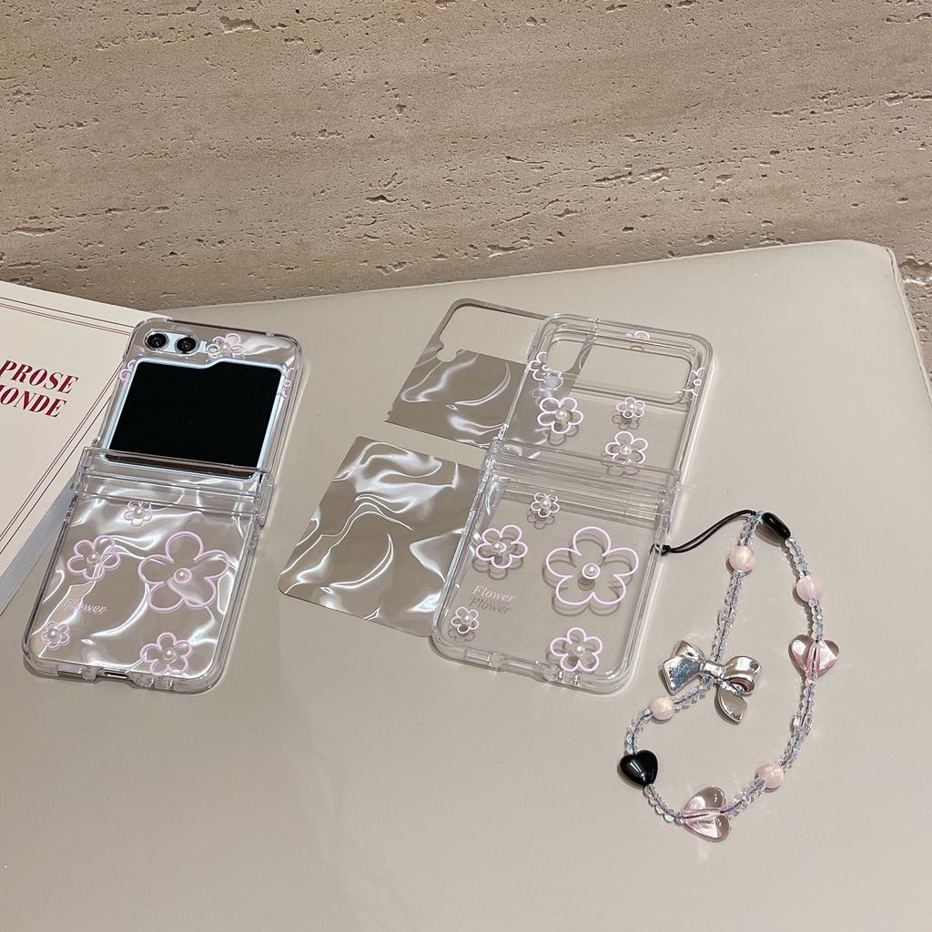 Pouzdro s perlovým květem pro Samsung Galaxy Z Flip 3 4 5 6 5G Flip6 Flip5 Ochrana Krásná třídílná sada Flip4 Pant Módní kryt Korea