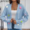 BITCED Hand-Crocheted Floral Sweet Knit Cardigan Sweater Jacket for Women Lazy-Chic Style Casual Oversized Knitwear