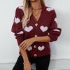 Loose Knitwear V Neck Cardigan Long Sleeve Sweater Top Autumn Winter Vintage Print