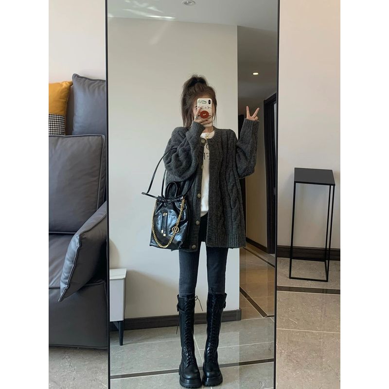 

Lazy Spring Knitting Gentle Retro Outwear Cardigan Gray S Suggested 40.00 kg-47.50 kg