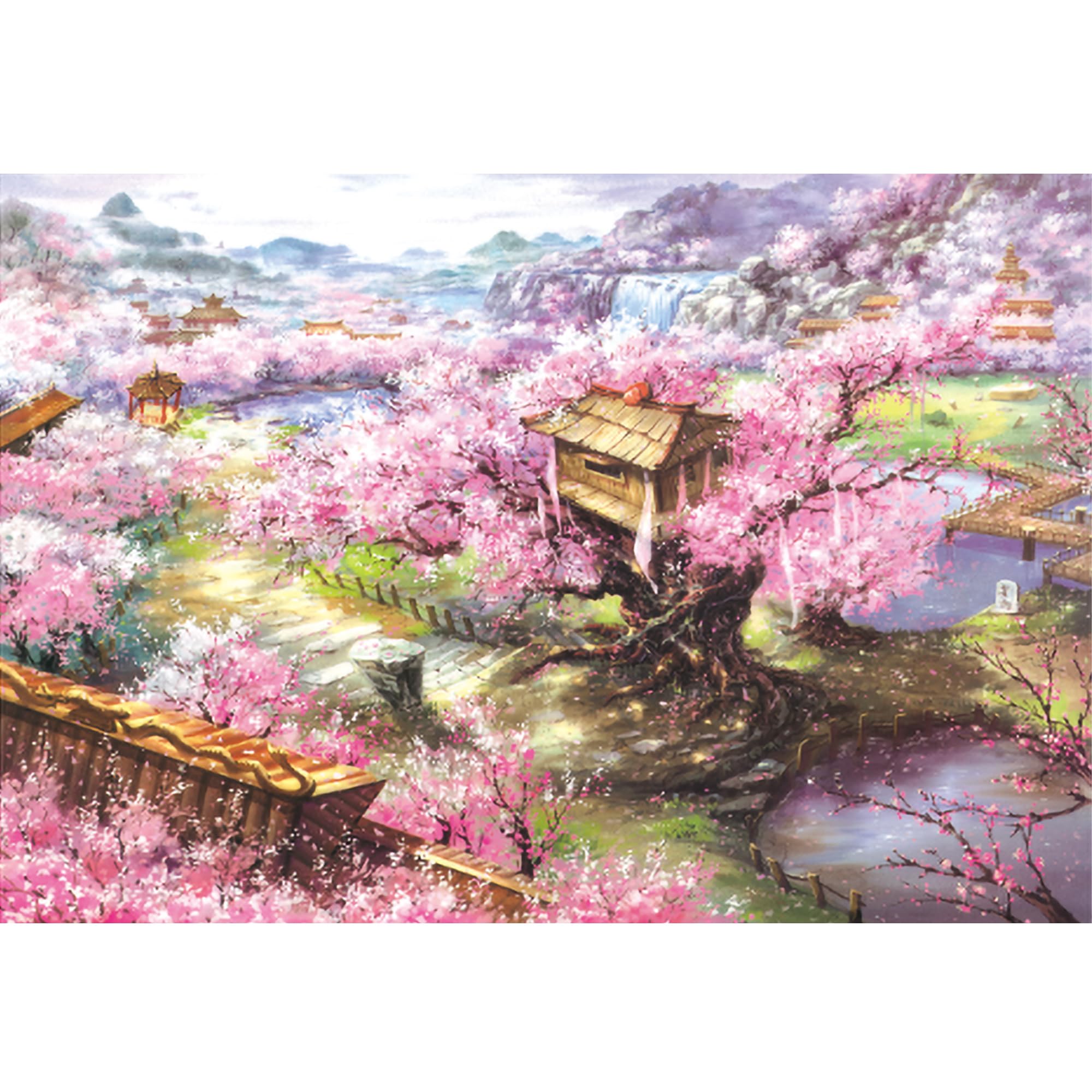 

MISITU Micro Piece Jigsaw Puzzle, 1000 Pieces, Landscape Painting, Cherry Blossoms, Cherry Blossom Trees, Nature, Shangri-La, Cherry Blossom Villa,