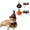 Halloween Cat Pumpkin Witch Hat and Collar Set Pet Costume Adjustable Hat with Spider Web and Bat Decorations Bell Collar for Small Cats and Dogs