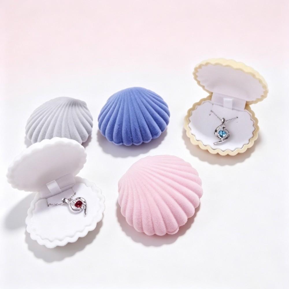Muschelförmiges Design Muschelförmige Schmuckschatulle Flanellfutter Ring Ohrring Vitrine Hochzeitsgeschenk