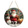 Winter Santa Wall Art Christmas Wooden Round Hanging Sign, Claus Highland Cow Theme Holiday Party Accents Door Decor, Farmhouse Welcome Ornament