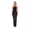 Women's Sleeveless French Dress with Slit Sequin Evening Gown