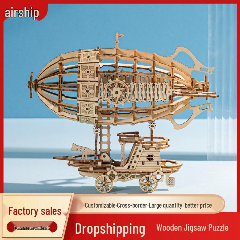 3D Wooden Airship Puzzle - Creative DIY Building Blocks for Kids