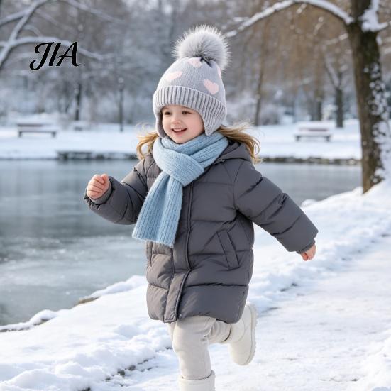 Cute Pom Knit Hat Kids Winter Hat, Warm Soft Pompom Cozy Gift for Children Heart Pattern, Earflap Boys Girls Toddlers Breathable