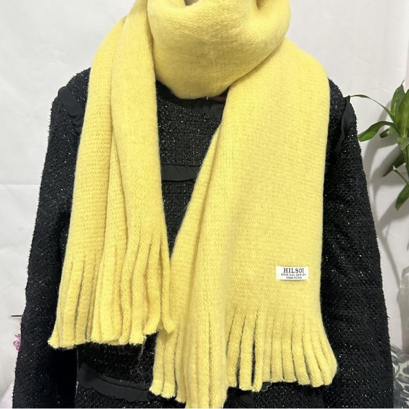 Solid Color Tassel Soft Waxy Plush Scarf for Women Autumn and Winter Plus Velvet Thickened Versatile Couple Student Warm Scarf
