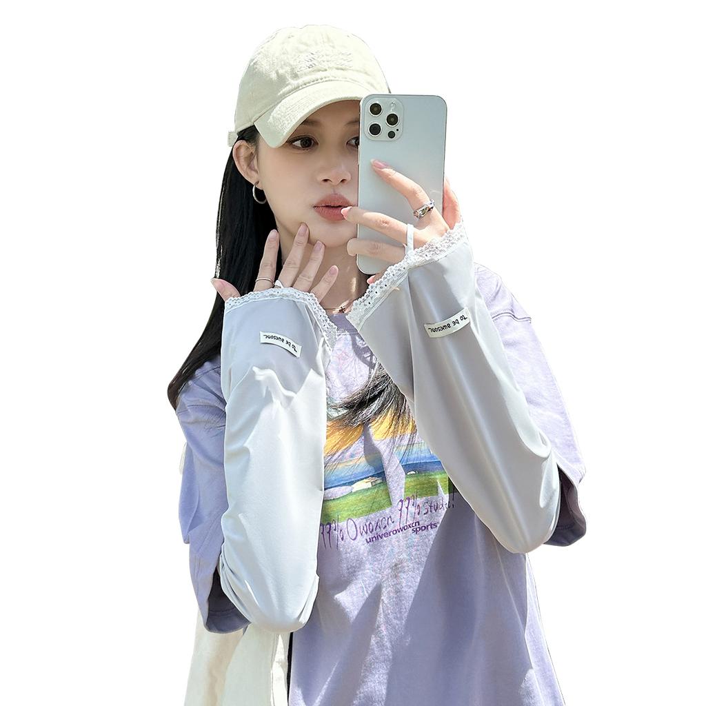 Summer Solid Color Lace Sunscreen Sleeves Women'S Sunshade Breathable Uv Protection Arm Guard Cycling Ice Sleeves