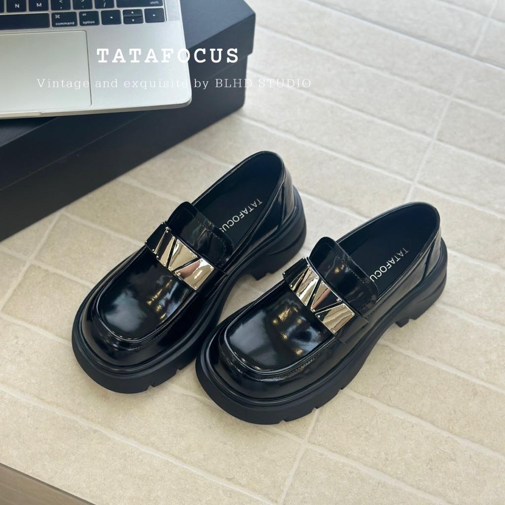 Hochhackige College-Stil Kleinlederschuhe mit dicker Sohle für Damen 2025 Herbst neue Leder schwarze vielseitige Slipper zum Hineinschlüpfen für Damen