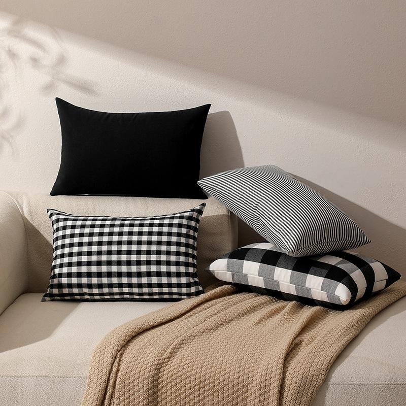 Plain Striped Pillowcase Korean Style Polyester Cotton Black and White Plaid Pillow Waist Pillow Without Core